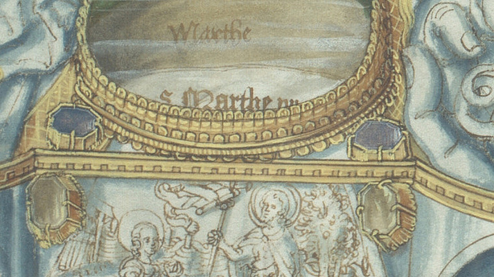 Detail aus einem Heiltumsbuch: Reliquiar der Heiligen Marta
